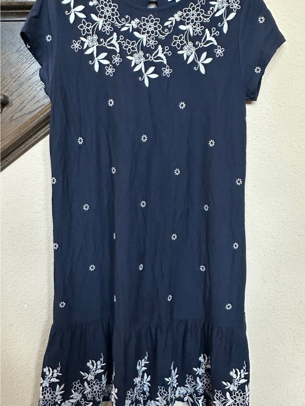 J.Jill Embroidered Navy Dress Cottage Core Floral Small S Women’s Knee Length